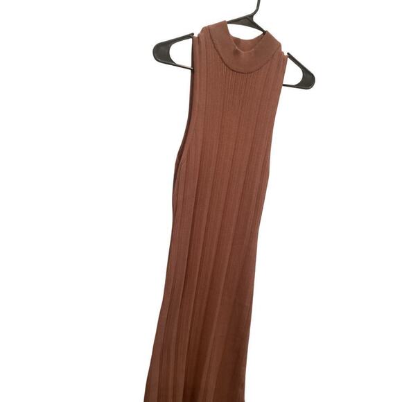Wayf Womens Midi Dress Size Large L Brown Ribbed Minimalist Beachy Mock Neck - Picture 6 of 11